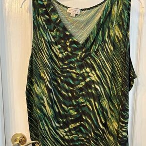 Tahari Green and Black Patterned Tank Top